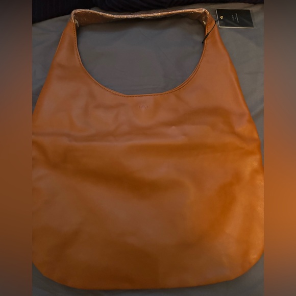 Handbags - Tan Leather Hobo Bag with Crescent Silhouette